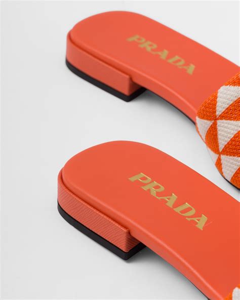 Orange/white Embroidered Fabric Slides 